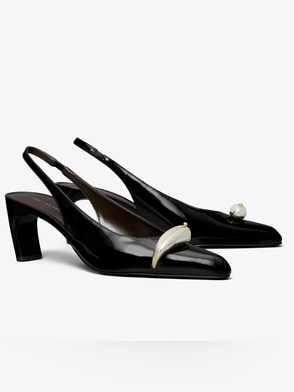 NEW Tory Burch Pierced Slingback Heels in Perfect Black / Silver